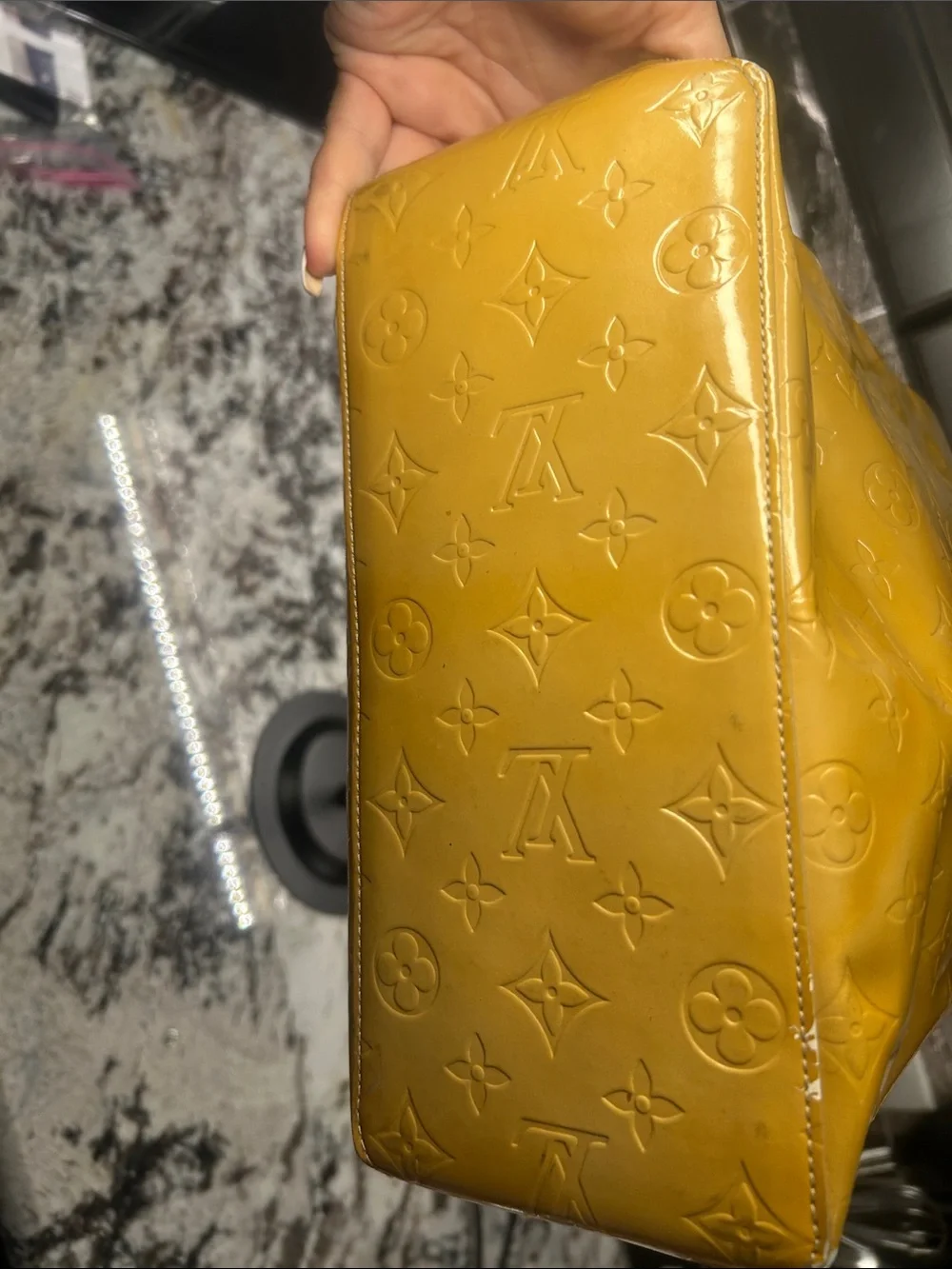 LOUIS VUITTON LV Mustard Monogram Vernis Patent Leather Reade Tote Bag France